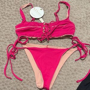 Pink Lace-Up Bikini Set
